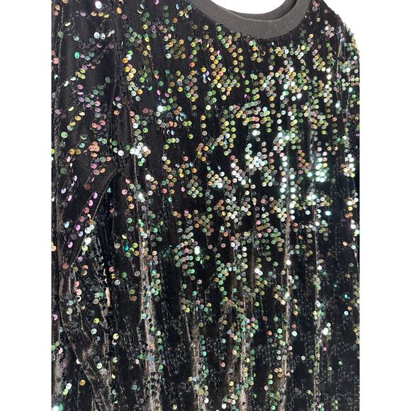 ❤️Colorful Planet Black Iridescent Full Sequin Sweatshirt Elastic Waist Cuff XL - Picture 2 of 4